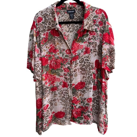Avenue Womens Floral & Animal Print Sequin Lightweight Button-Up Blouse 26/28 - Picture 1 of 10
